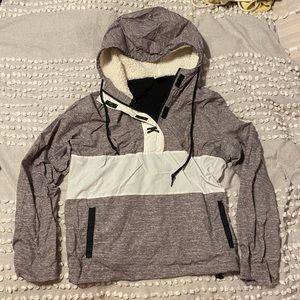 PINK Quarter Zip Windbreaker w/ Sherpa Hood